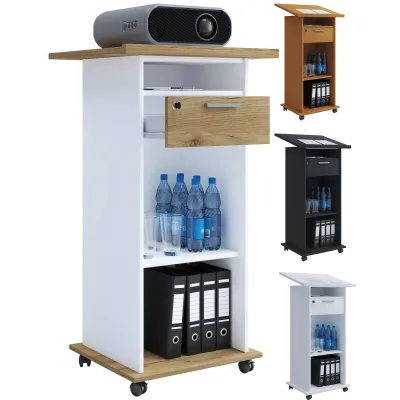 VCM Holz Standschreibtisch   ideal für Beamer oder Projektor mit Rollen   Maße: H. 108 x B. 60 x T. 50 cm   Pultfläche neigbar   Schublade abschließbar - Neta