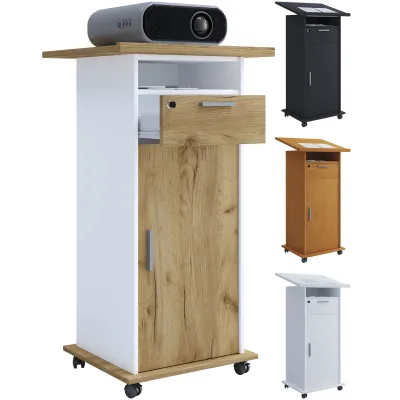 VCM Holz Standschreibtisch   ideal für Beamer oder Projektor mit Rollen und Tür   Maße: H. 108 x B. 60 x T. 50 cm   Pultfläche neigbar   Schublade abschließbar - Neta