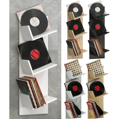 VCM Holz Wandregal   Wandboard mit drei großen Fächer   Platz für 100 Schallplatten   kann auch für Bücher verwendet werden   Maße: H. 106 x B. 33 x T. 26 cm - Sulda