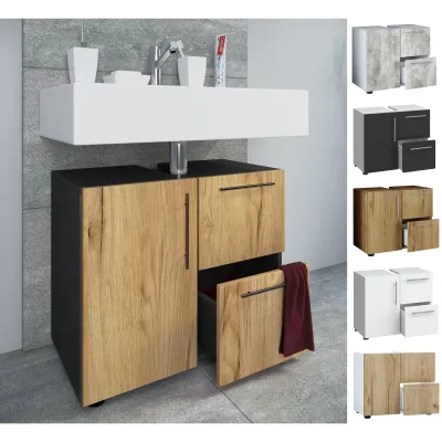 VCM Holz Waschbeckenunterschrank   Badschrank   Maße: H. 51 x B. 61 x T. 32 cm   1 Drehtür   2 große Schubladen   modernes Badezimmermöbel - Flandu