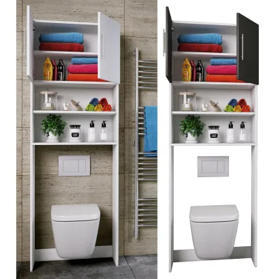 VCM Holz WC Toilette Regal   Toilettenüberbau   Überbauschrank   Wandschrank   Maße ca. B. 64 x  H. 190 x T. 25 cm  - Totas
