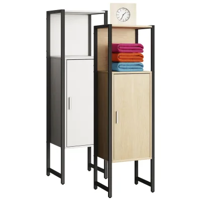 VCM Holz/Metall Badmöbel   Midischrank   Maße: H. 114 x B. 33 x T. 30 cm   Badregal   1 Drehtür   1 offenes Fach - Edino