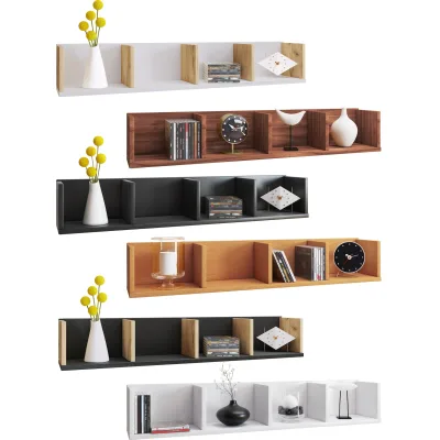 VCM Holzregal hängend   platzsparendes Regal   Maße: H. 17 x B. 97 x T. 17 cm   Elegantes Regal hängend   Aufbewahrungsregal   Bücherregal   Wandboard - Honsa