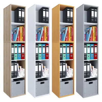 VCM Holzregal stehend   platzsparender Aktenschrank   Maße ca. H. 184 x B. 35 x T. 37 cm   Elegantes Regal   Büroregal – Lona I 5f