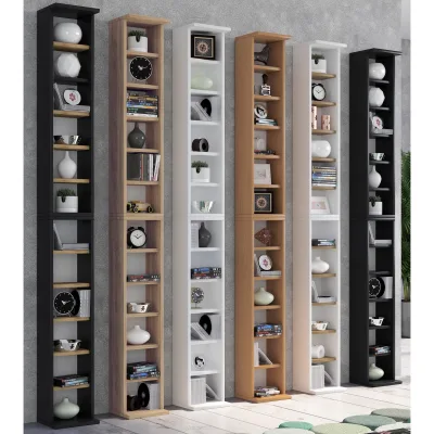 VCM Holzregal stehend   platzsparender CD Schrank für 204 CDs oder 72 DVDs   Maße: H. 180 x B. 21 x T. 20 cm   Elegantes DVD Regal stehend   Blu-Ray Regal   CD Regal - Bigol