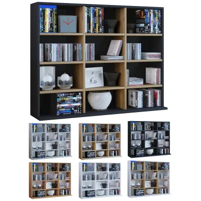VCM Holzregal stehend   platzsparender CD-Schrank für 480 CDs oder 224 DVDs   Maße:H. 82 x B. 102 x T. 23 cm   Elegantes DVD Regal stehend   Blu-Ray Regal   CD Regal  Megosa
