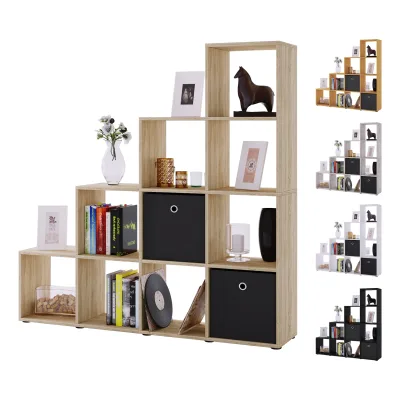 VCM Holzregal stehend   platzsparendes Regal   Maße:  H. 139 x B. 143 x T. 29 cm   Elegantes Regal stehend   Aufbewahrungsregal   Bücherregal    Treppenregal - Napoli