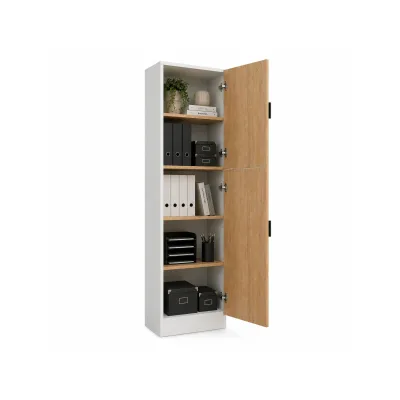 VCM Mehrzweckschrank mit 2 Drehtüren, 52 x 183 x 30 cm, Wohnzimmerschrank, Büroschrank und Aufbewahrungsschrank mit 5 Fächer - Dilos