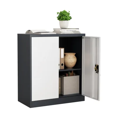 VCM Metall Büroschrank H. 90 x B. 80 x T. 40 cm / Aktenschrank Büromöbel für Ordner / Stahlschrank abschließbar / Flügeltürschrank  Malivo 2 fach mit Drehtüren