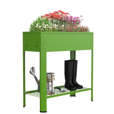 VCM Metall Hochbeet mit Ablage 80x35x80 cm, stehender Pflanzkasten für Balkon Terrasse Garten, Blumenkasten auf Beinen, Balora