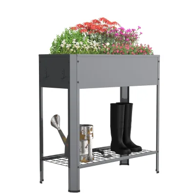 VCM Metall Hochbeet mit Ablage 80x35x80 cm, stehender Pflanzkasten für Balkon Terrasse Garten, Blumenkasten auf Beinen, Balora