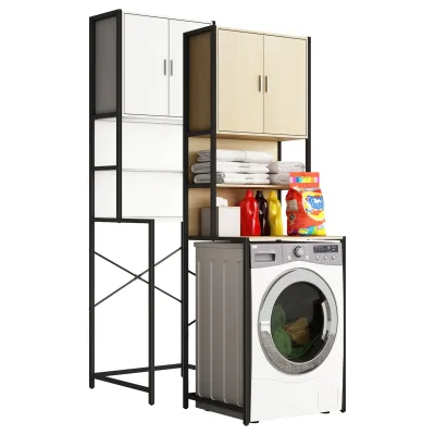 VCM Metall Überbauschrank   Waschmaschine   Maße: . 189 x B. 64 x T. 48 cm   Seitenteile aus Metall    Korpus und Rückwand aus Holz   1 große und 2 kleine Ablagen   2 Drehtüren - Edino