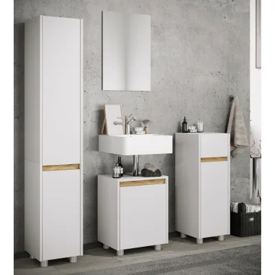 VCM Midischrank – schmaler Badschrank mit 1 Schublade und 1 Drehtür, H. 85 x B. 30 x T. 32 cm, kompakte Aufbewahrung für Badezimmer, Badmöbel Schubladenkommode, Cosila