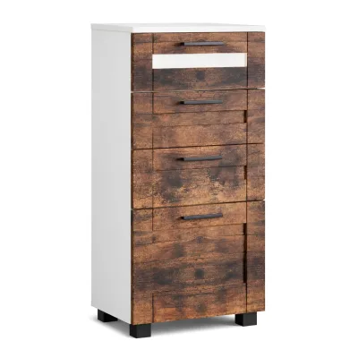 VCM Midischrank – schmaler Badschrank mit 4 Schubladen, H. 76 x B. 38 x T. 28 cm, kompakte Aufbewahrung für Badezimmer, Badmöbel, Schubladenkommode, Nilari