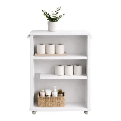 VCM Midischrank, schmaler Badschrank mit offenen Fächern, platzsparendes Nischenregal mit Rollen, 61 x 20 x 45 cm, Nilari