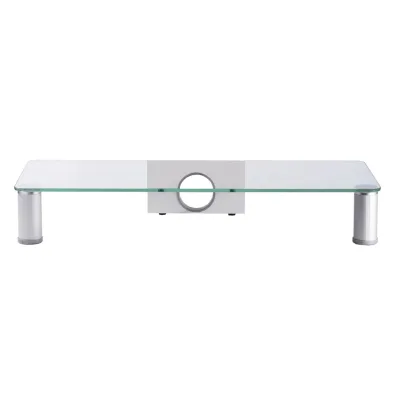VCM Monitorerhöhung TV Aufsatz aus Glas mit Aluminiumfüßen – ergonomischer Bildschirmständer mit Kabelmanagement für Schreibtisch oder Lowboard, Parco