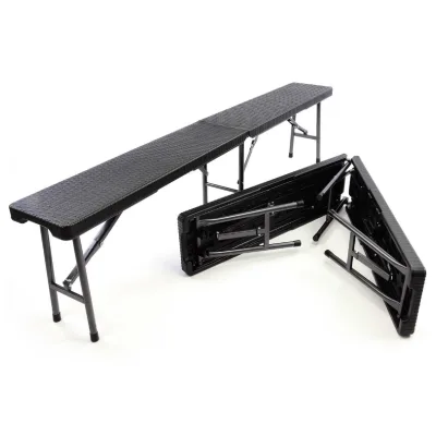 VCM Partybank 2er Set Klappbank   Rattan-Optik    schwarz Bierbank   bis 200 kg   Füße sind mit Gummischonern versehen   Maße  L. 180 x B. 25 x H.  43 cm