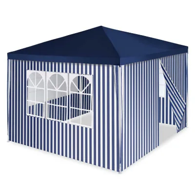 VCM Pavillon   Maße ca. 3x3 m   wasserabweisende 110g / m² PE Plane   Partyzelt   Gartenzelt mit 4 Seitenteile   Blau