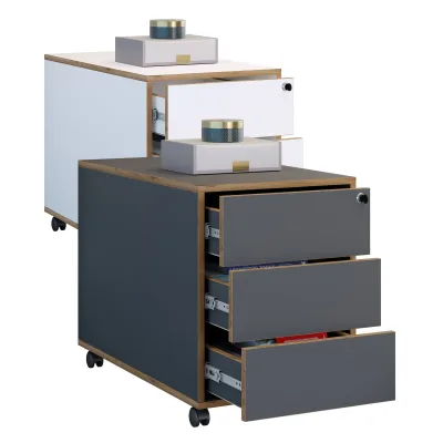 VCM Rollcontainer   Beistellcontainer mit drei Schubladen   Maße ca. H. 50 x B. 39 x T. 70 cm   Bürocontainer abschließbar - Salia