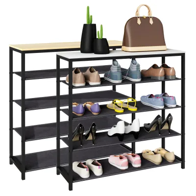 VCM Schuhregal   Maße ca. H. 87 x B. 90 x T. 30 cm   Schuhablage im Industrie Style Design   Regal mit 4 Fächern - Taliro