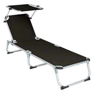 VCM Sonnenliege   mit Sonnendach   Schwarz   187x57x30cm   5-fach verstellbar   Campingliege klappbar