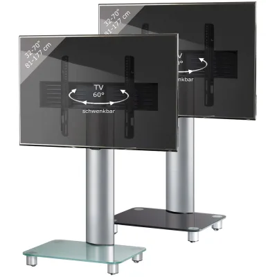 VCM TV Standfuß 32-70 Zoll   VESA max. 600x400   Fernseh Ständer aus Alu und Glas   TV Ständer Maße ca. H. 100 x B. 60 x T. x 44 cm   Fernsehstand Tosal