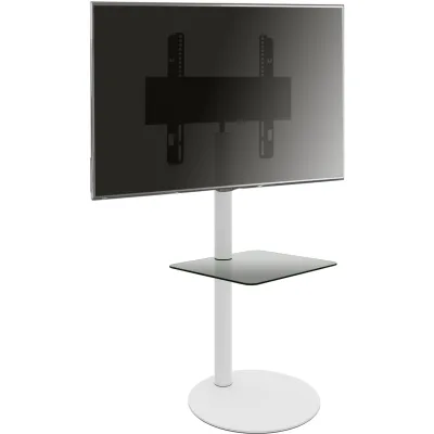 VCM TV Standfuß mit Zwischenboden 32-70 Zoll   VESA max. 600x400 bis 40 kg   Runder Fernseh Ständer aus Alu   TV Bodenständer Maße ca. H. 100 x B. 55 x T. 45 cm   Fernsehstand Cirla