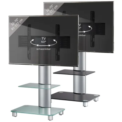 VCM TV Standfuß mit Zwischenboden 32-70 Zoll   VESA max. 600x400   Fernseh Ständer aus Alu   TV Ständer Maße ca. H. 100 x B. 60 x T. x 44 cm   Fernsehstand Tosal