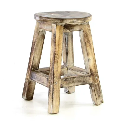 VCM Vintage Hocker   braun geflammt massiv Holz   Sitzhocker Blumentisch   Maße Sitzfläche 25cm x 40cm hoch