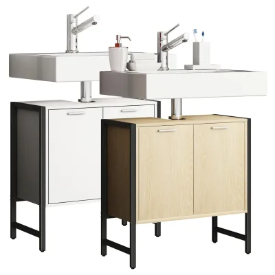 VCM Waschbeckenunterschrank   Badschrank   Maße: H. 60 x B. 60 x T. 30 cm   2 Seitenteile aus Metall   Korpus aus Holz   2 große Drehtüren - Edino