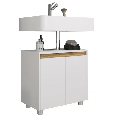 VCM Waschbeckenunterschrank, Holz Badschrank mit 2 Drehtüren, H. 55 x B. 57 x T. 33 cm, Badunterschrank Cosila