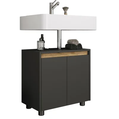 VCM Waschbeckenunterschrank, Holz Badschrank mit 2 Drehtüren, H. 55 x B. 57 x T. 33 cm, Badunterschrank Cosila