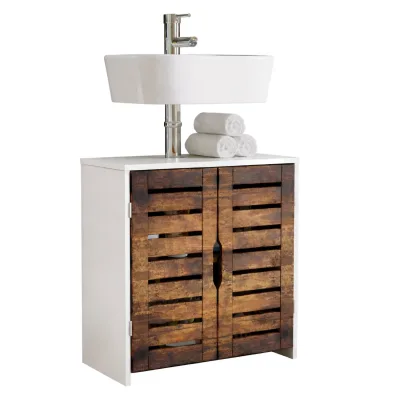 VCM Waschbeckenunterschrank, Holz Badschrank mit 2 Drehtüren, H. 60 x B. 60 x T. 29 cm, Badunterschrank Flonali