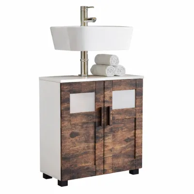 VCM Waschbeckenunterschrank, Holz Badschrank mit 2 Drehtüren, H. 60 x B. 60 x T. 29 cm, Badunterschrank Nilari