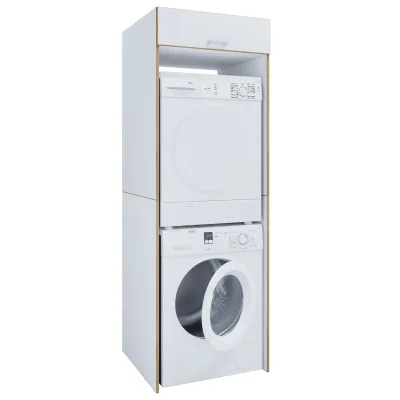 VCM Waschmaschinen-Trocknerschrank, Überbauschrank für 2 Geräte mit Klappe und Zusatzfach – Maße Waschmaschinenregal: H. 200 x B. 67 x T. 68 cm, Rislo