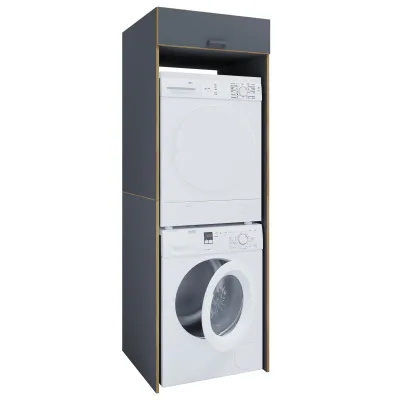 VCM Waschmaschinen-Trocknerschrank, Überbauschrank für 2 Geräte mit Klappe und Zusatzfach – Maße Waschmaschinenregal: H. 200 x B. 67 x T. 68 cm, Rislo