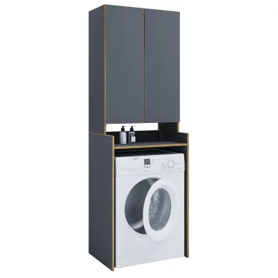 VCM Waschmaschinenschrank mit Aufsatzschrank, Waschmaschinenumbau mit Stauraum hinter Drehtüren, Maße: Überbauschrank H. 200 x B. 67 x T. 48 cm, Rislo