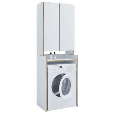 VCM Waschmaschinenschrank mit Aufsatzschrank, Waschmaschinenumbau mit Stauraum hinter Drehtüren, Maße: Überbauschrank H. 200 x B. 67 x T. 48 cm, Rislo