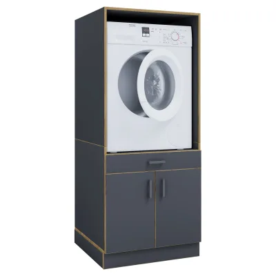 VCM Waschmaschinenschrank mit Unterschrank, Waschmaschinenumbau mit Stauraum hinter zwei Drehtüren und einer Schublade, Maße: Überbauschrank H. 162 x B. 67 x T. 68 cm, Rislo CL