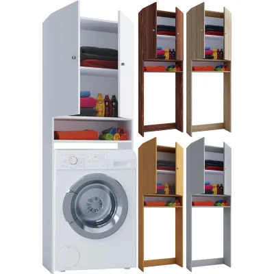 VCM Waschmaschinenschrank   Praktischer Überbauschrank mit viel Stauraum   Maße: B. 64 x H. 182 x T. 27 cm   Waschmaschinenregal für Bad und Waschküche   Waschmaschinenüberbauschrank - Lona