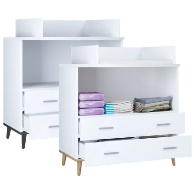 VCM Wickeltisch Set   Wickelregal mit Wickelaufsatz   Maße H. 93 x B. 80 x T. 49   zwei Schubladen für Stauraum   Wickelkommode - Lindas