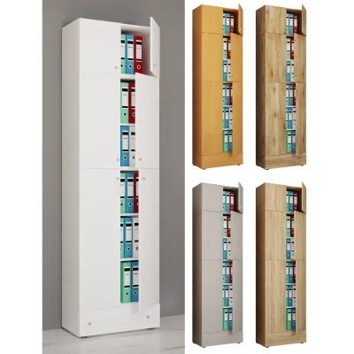 VCM XXL Büroschrank mit 5 Fächern mit Aufsatz und Schublade   moderner Aktenschrank mit Drehtüren   Maße ca. H. 240 x B. 70 x T. 39 cm – Lona 5-Fach