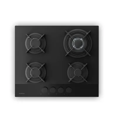 Velaire Gaskochfeld   4-flammig mit elektrischer Zündung   Erdgas- und LPG-kompatibel   8000W   60cm Schwarz 60 cm
