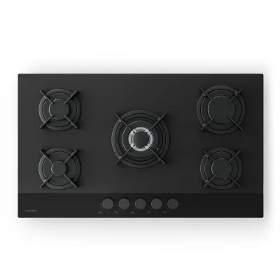 Velaire Gaskochfeld   5-flammig mit elektrischer Zündung   Erdgas- & LPG-kompatibel   10400W   90cm Schwarz 90 cm