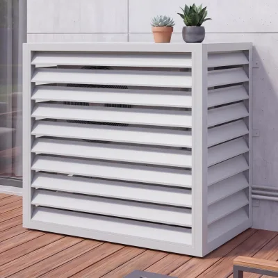 Verkleidung für Klimaanlage/Wärmetauscher MCW-O43, Abdeckung Schutzgitter, Metall 111x127x65cm ~ grau-weiß