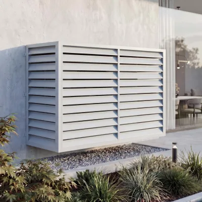 Verkleidung für Klimaanlage/Wärmetauscher MCW-O43, Abdeckung Schutzgitter, Metall 132x175x75cm ~ grau-weiß