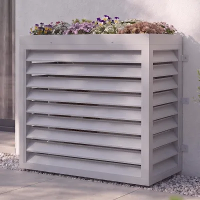 Verkleidung für Klimaanlage/Wärmetauscher MCW-O43 mit Pflanzkasten, Abdeckung, Metall 118x124x65cm ~ grau-weiß