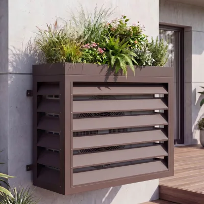 Verkleidung für Klimaanlage/Wärmetauscher MCW-O43 mit Pflanzkasten, Abdeckung, Metall 80x97x38cm ~ dunkelbraun