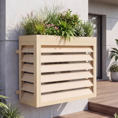 Verkleidung für Klimaanlage/Wärmetauscher MCW-O43 mit Pflanzkasten, Abdeckung, Metall 80x97x38cm ~ Eiche-Optik