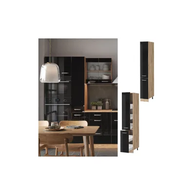 Vicco Apothekerschrank Schwarz Hochglanz, Eiche 30x206.8x57.2 cm